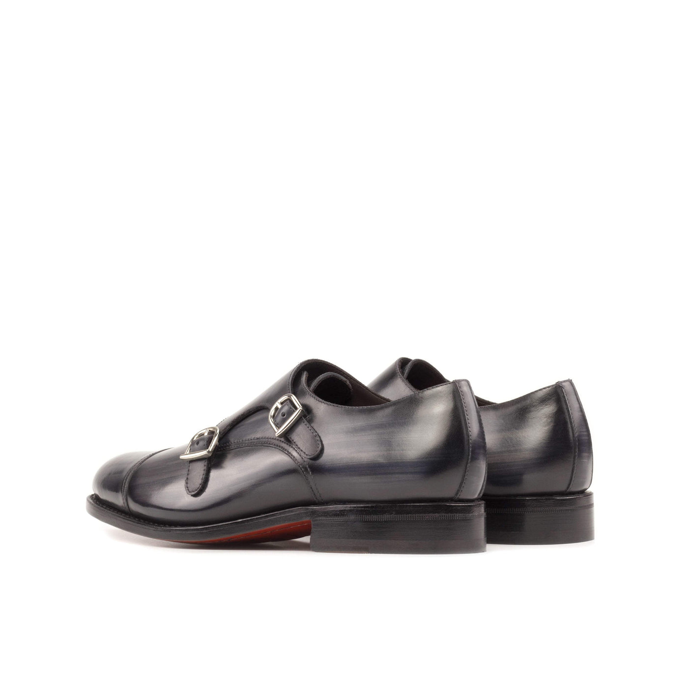 Men's Double Monk Shoes Patina Leather Goodyear Welt Grey 5558 2- MERRIMIUM
