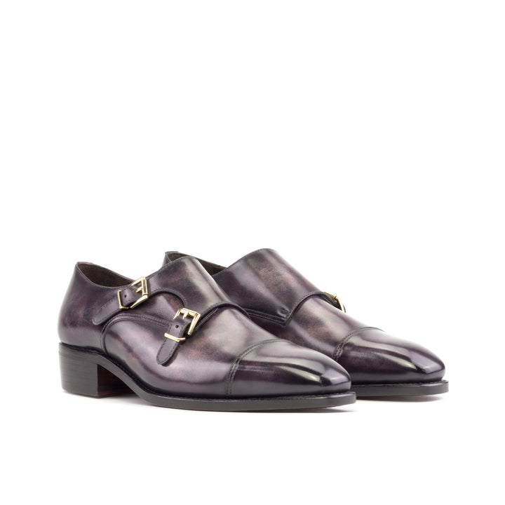 Men's Double Monk Shoes Patina Leather Goodyear Welt Violet 5272 6- MERRIMIUM