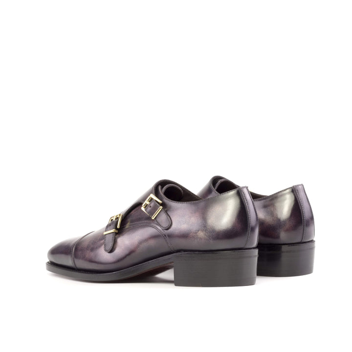 Men's Double Monk Shoes Patina Leather Goodyear Welt Violet 5272 4- MERRIMIUM
