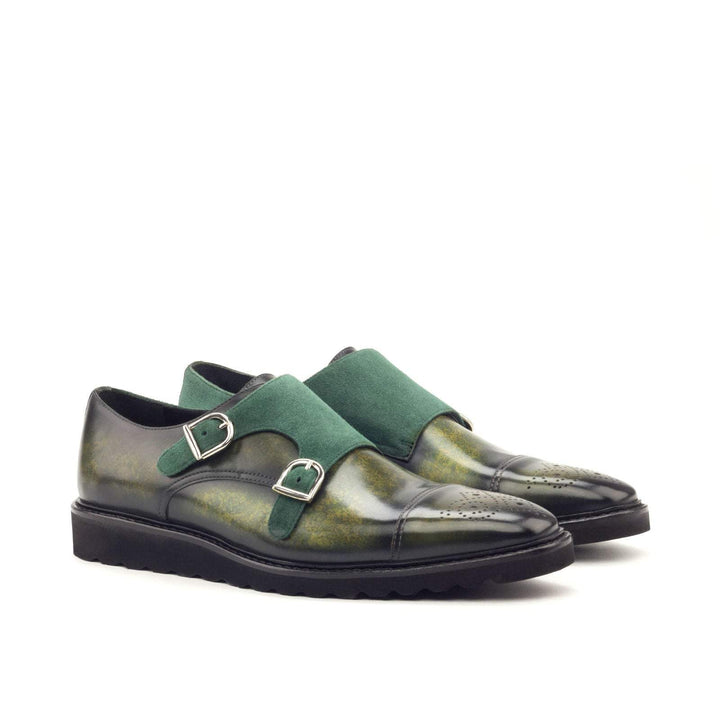 Men's Double Monk Shoes Patina Leather Green 2942 3- MERRIMIUM