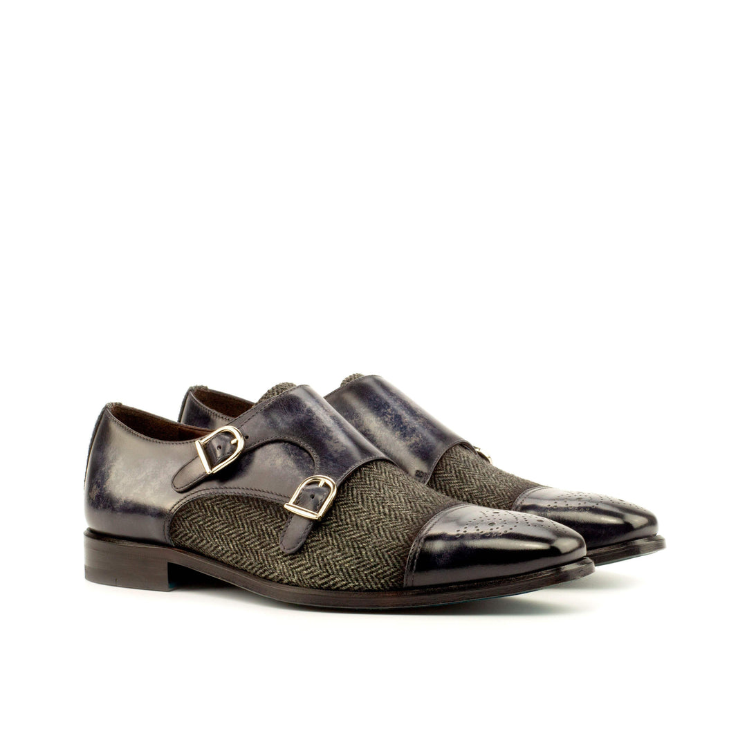 Men's Double Monk Shoes Patina Leather Grey 4158 3- MERRIMIUM