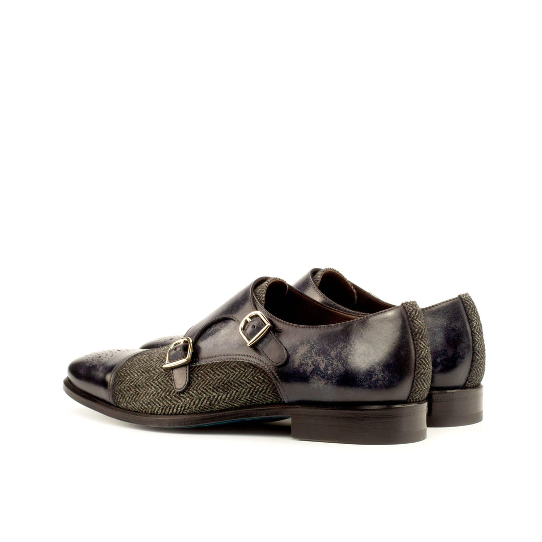 Men's Double Monk Shoes Patina Leather Grey 4158 4- MERRIMIUM