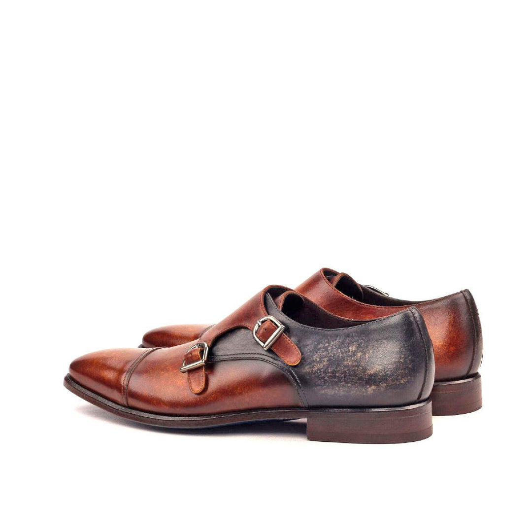 Men's Double Monk Shoes Patina Leather Grey Brown 2493 4- MERRIMIUM