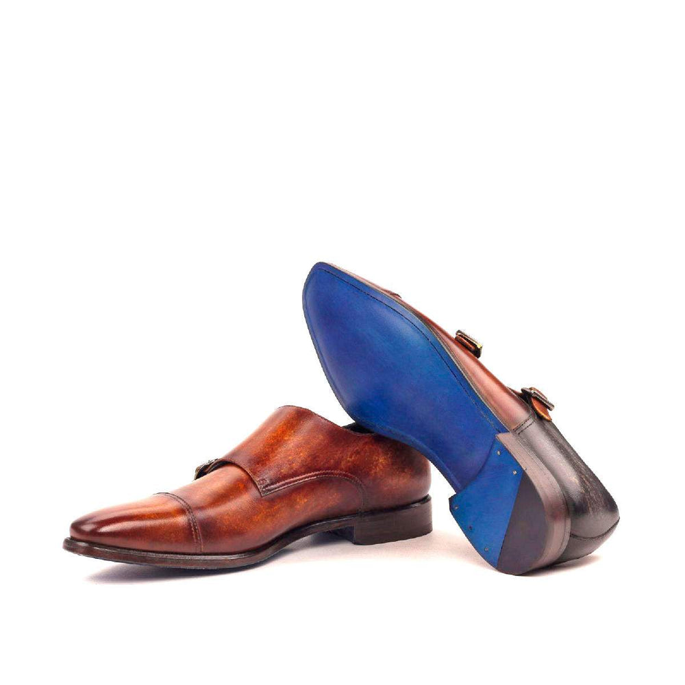 Men's Double Monk Shoes Patina Leather Grey Brown 2493 2- MERRIMIUM