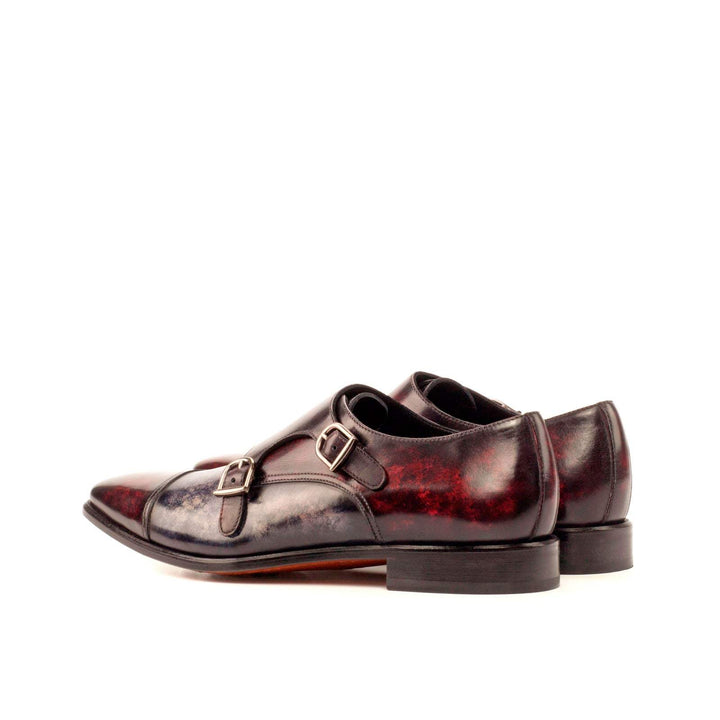 Men's Double Monk Shoes Patina Leather Grey Burgundy 3705 4- MERRIMIUM
