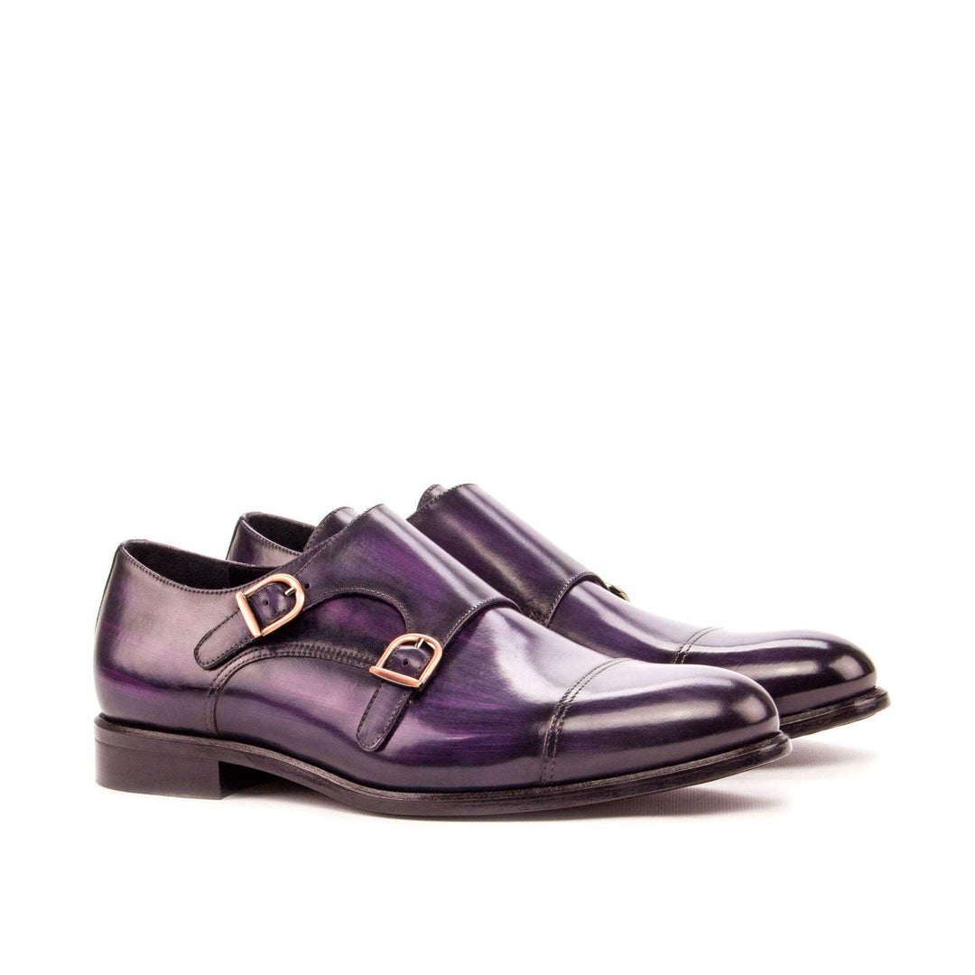 Men's Double Monk Shoes Patina Leather Violet 3425 3- MERRIMIUM