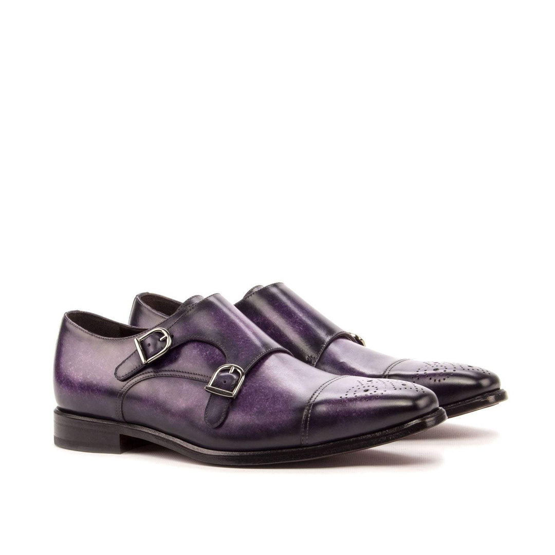 Men's Double Monk Shoes Patina Leather Violet 3434 3- MERRIMIUM