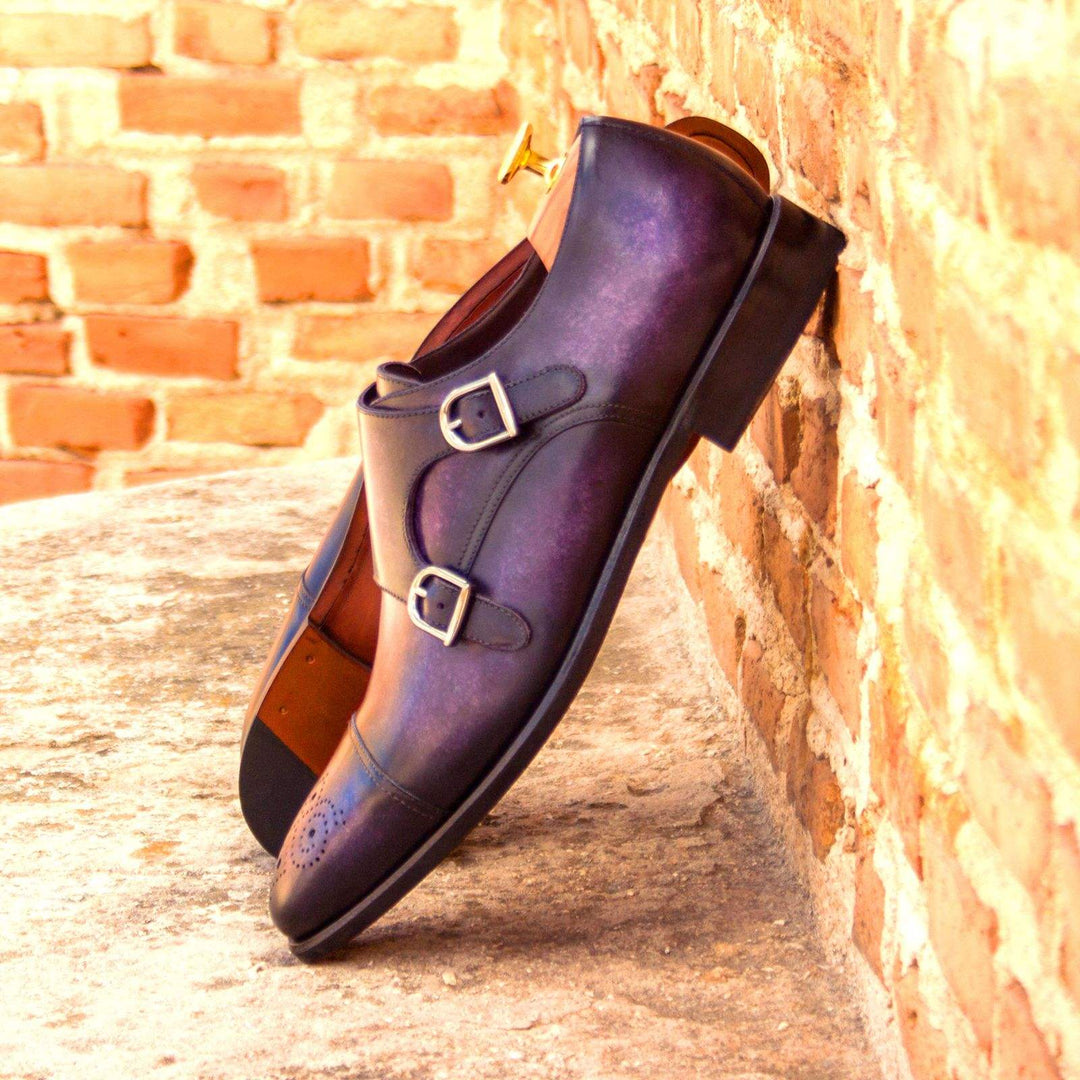 Men's Double Monk Shoes Patina Leather Violet 3434 1- MERRIMIUM--GID-1543-3434