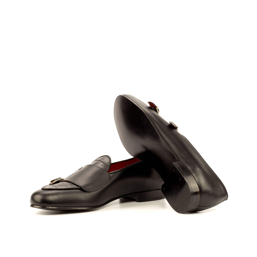 Men's Double Monk Slippers Leather Black 3641 2- MERRIMIUM