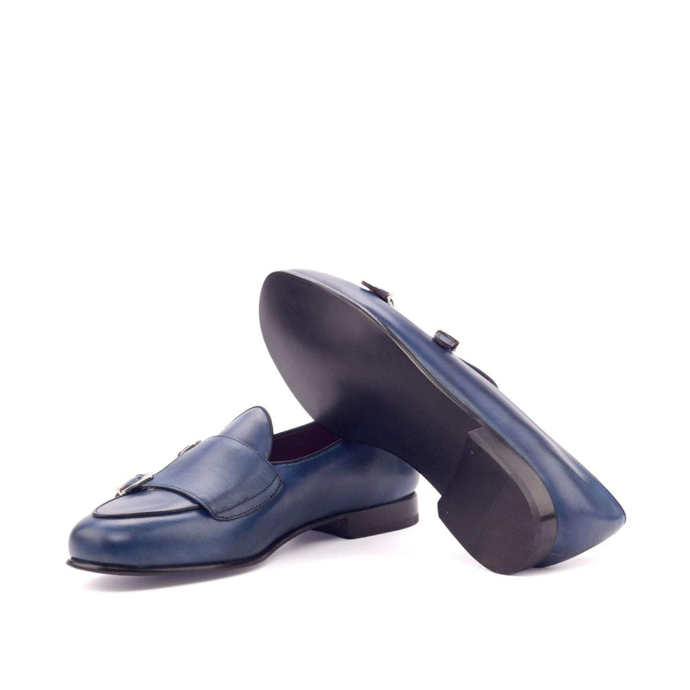 Men's Double Monk Slippers Leather Blue Black 3122 2- MERRIMIUM