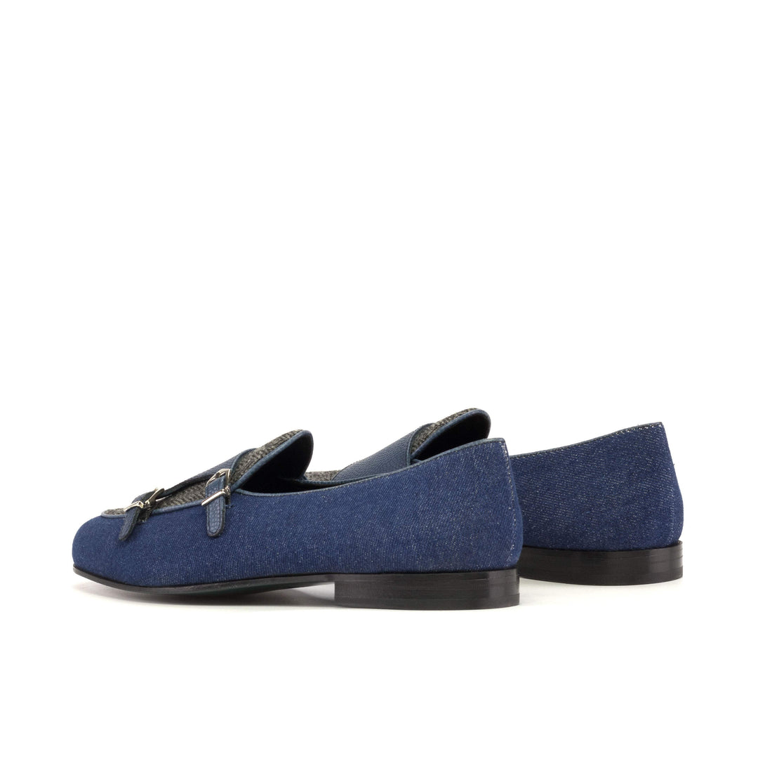 Men's Double Monk Slippers Leather Blue Grey 5401 4- MERRIMIUM