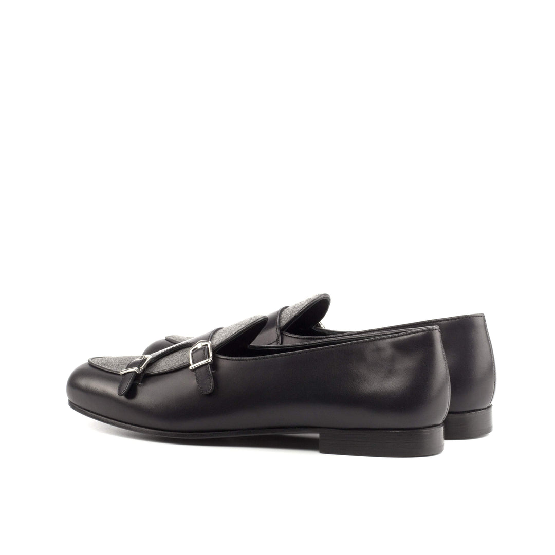Men's Double Monk Slippers Leather Grey Black 4262 3- MERRIMIUM