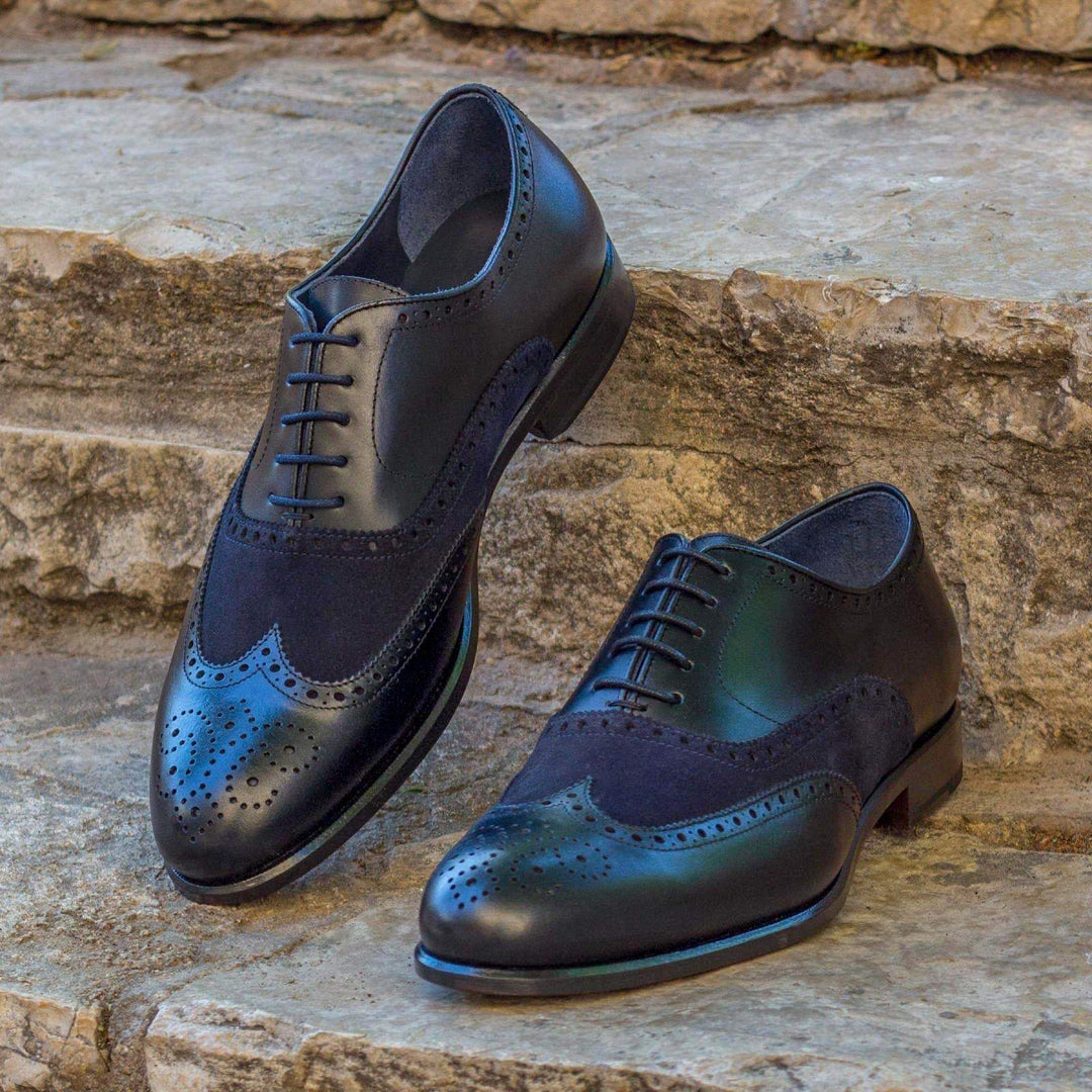 Men's Full Brogue Shoes Leather Black Blue 2068 1- MERRIMIUM--GID-1369-2068