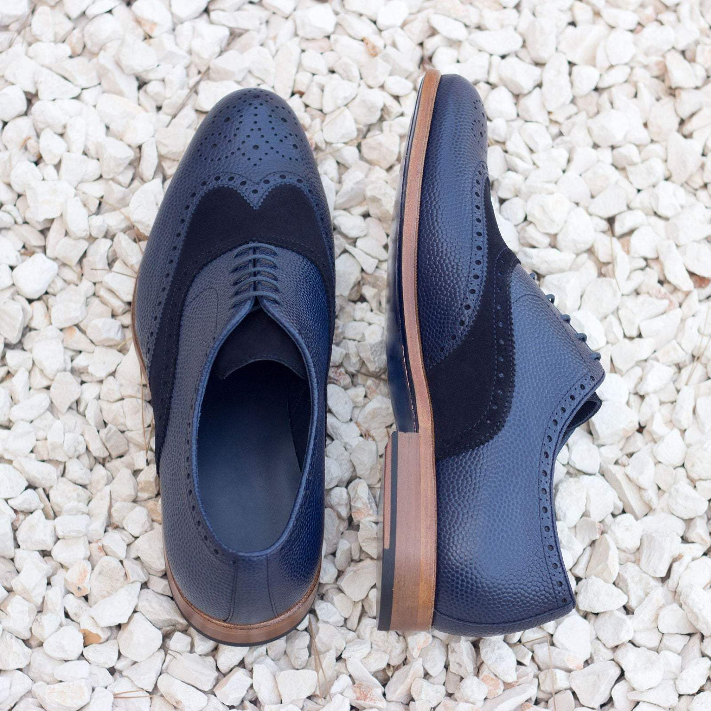 Men's Full Brogue Shoes Leather Blue 2255 1- MERRIMIUM--GID-1369-2255
