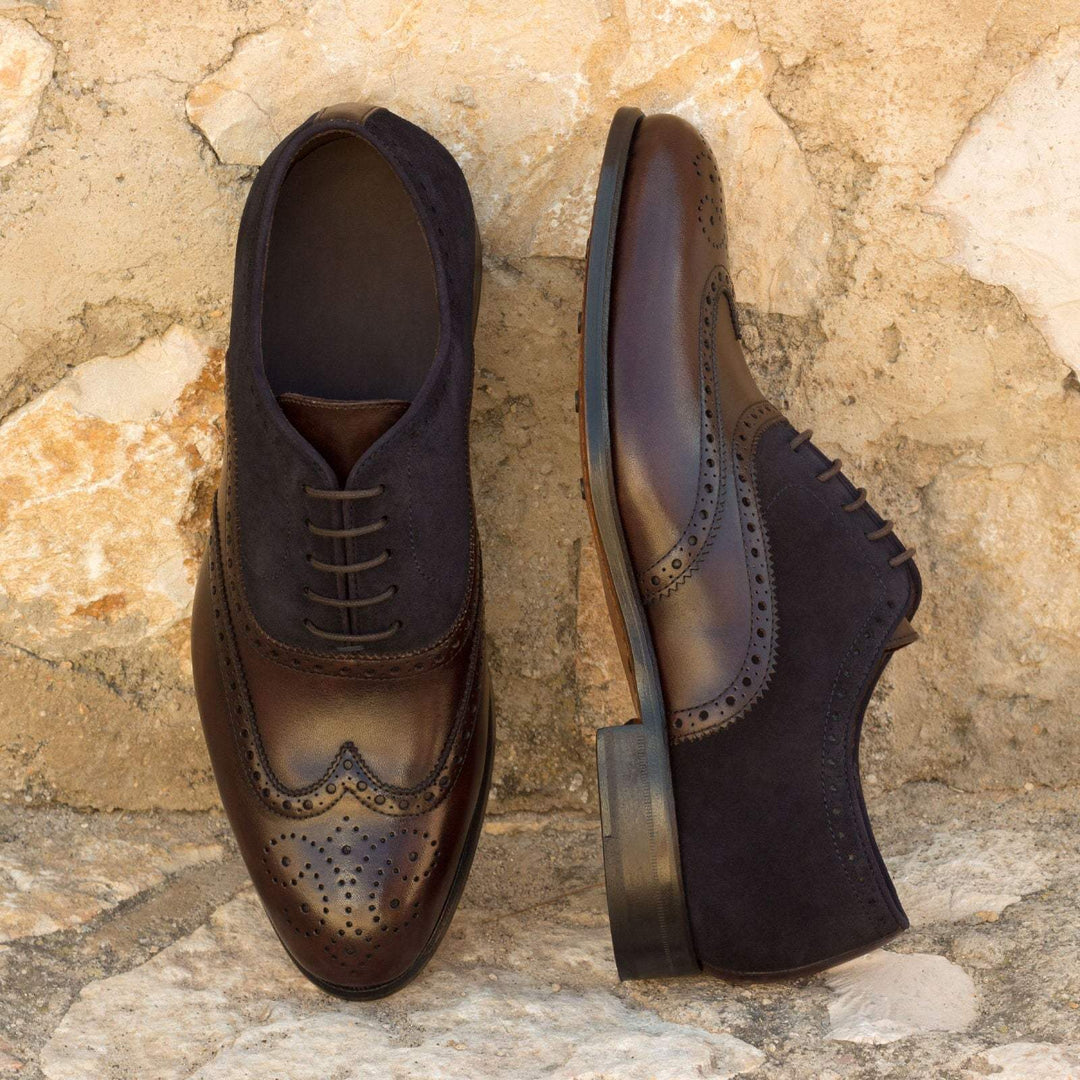 Men's Full Brogue Shoes Leather Blue Dark Brown 2391 1- MERRIMIUM--GID-1369-2391
