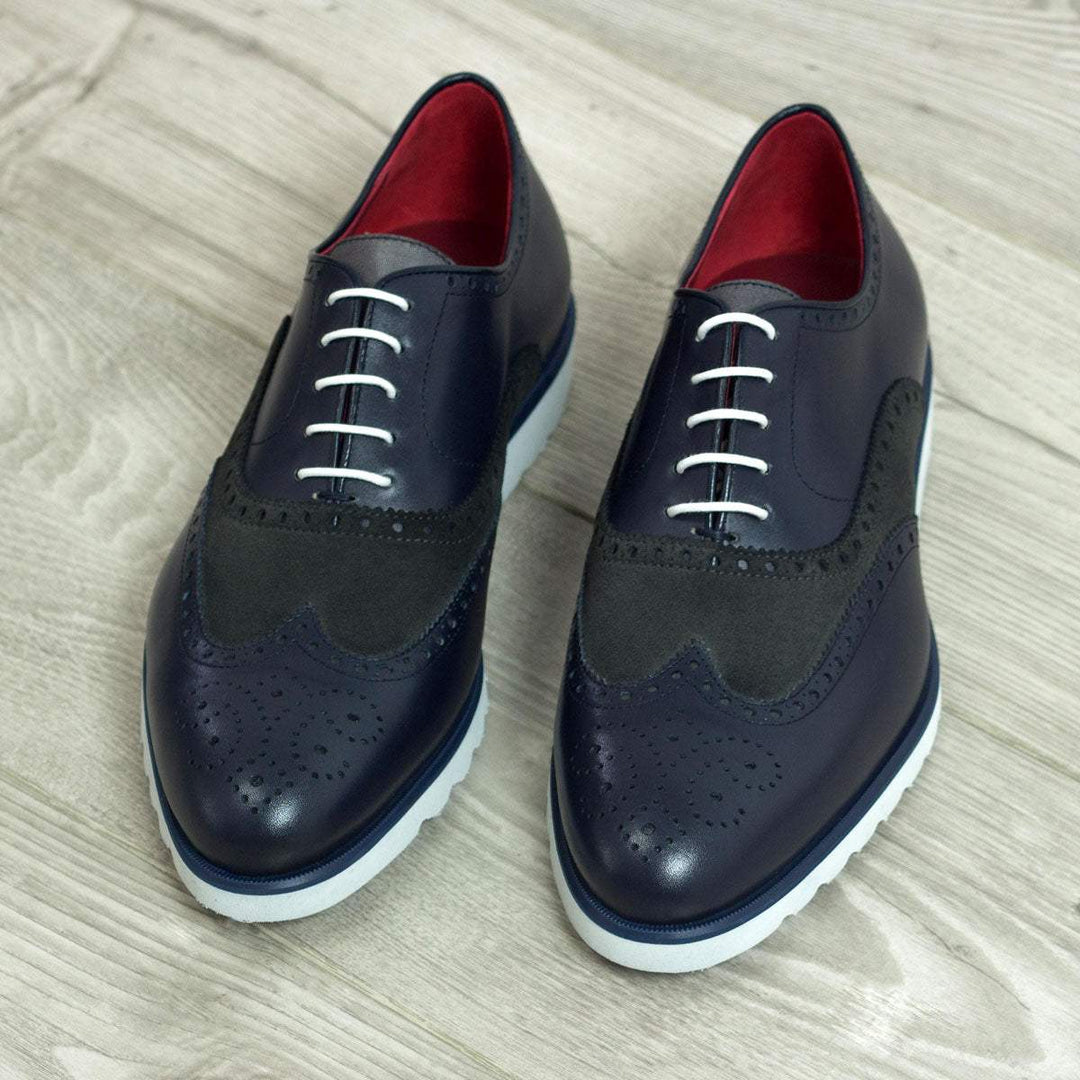 Men's Full Brogue Shoes Leather Blue Grey 1984 1- MERRIMIUM--GID-1369-1984