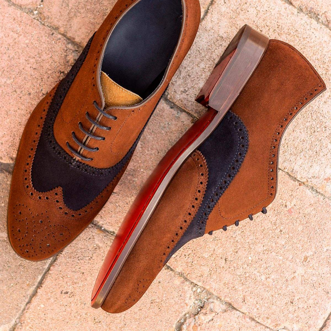 Men's Full Brogue Shoes Leather Brown Blue 1632 1- MERRIMIUM--GID-1369-1632