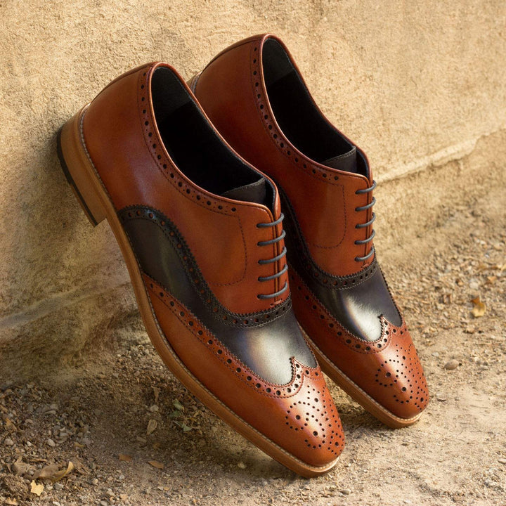 Men's Full Brogue Shoes Leather Brown Blue 2409 1- MERRIMIUM--GID-1378-2409