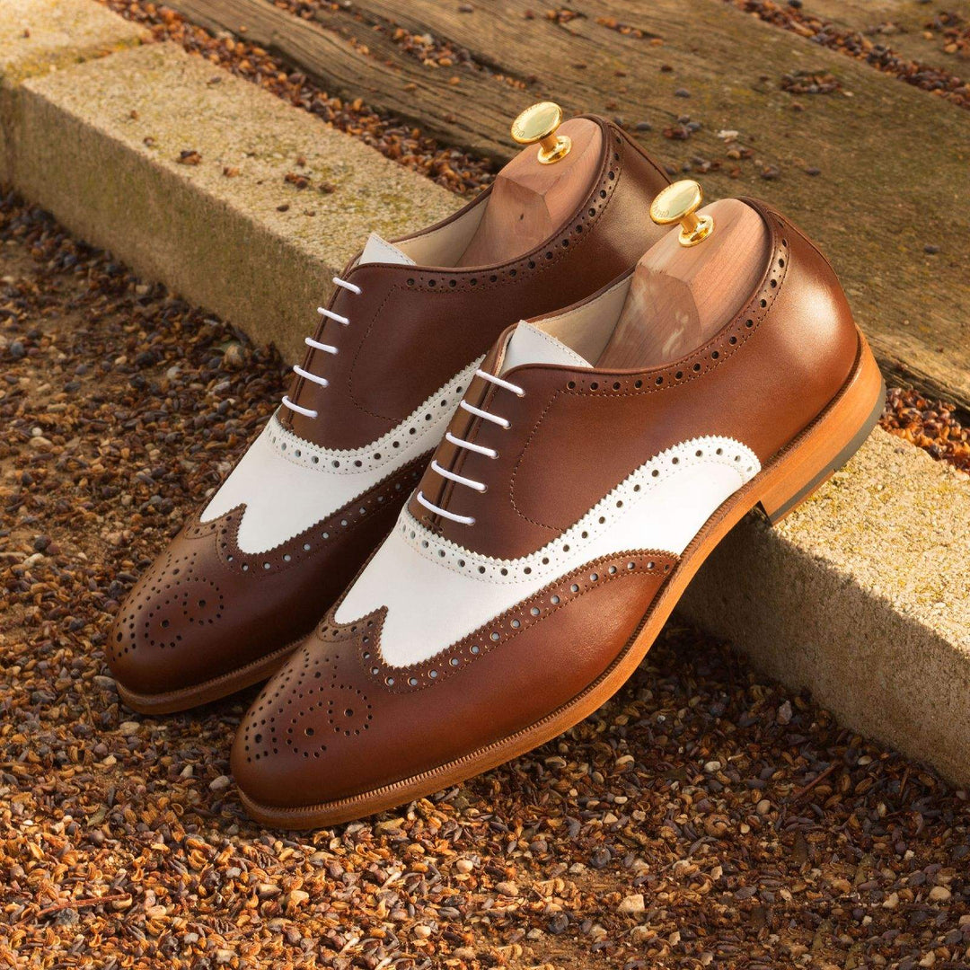 Men's Full Brogue Shoes Leather Brown White 2522 1- MERRIMIUM--GID-1369-2522