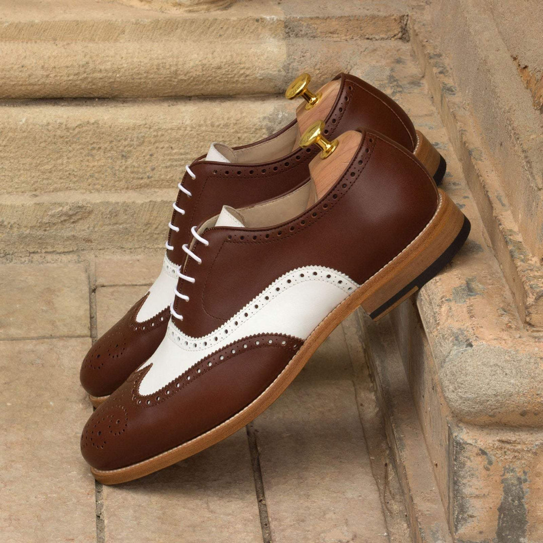 Men's Full Brogue Shoes Leather Brown White 2627 1- MERRIMIUM--GID-1369-2627
