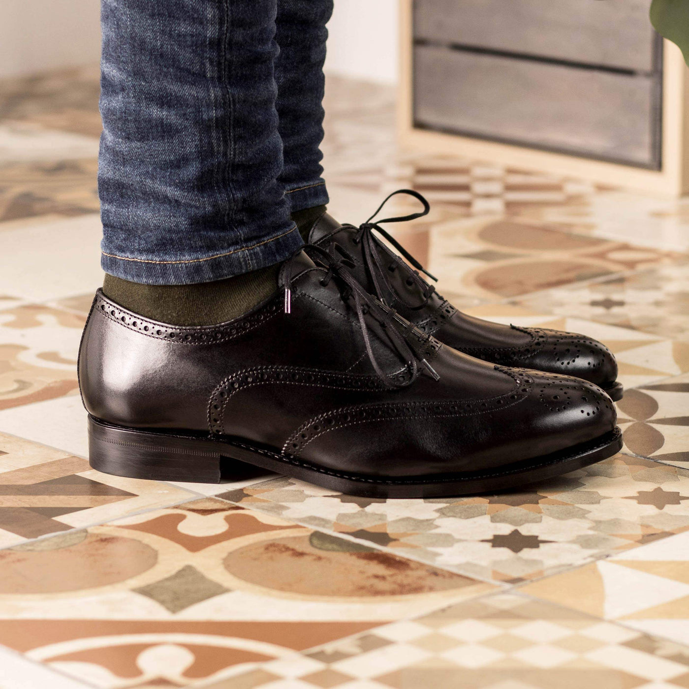 Men's Full Brogue Shoes Leather Goodyear Welt Black 5386 5- MERRIMIUM