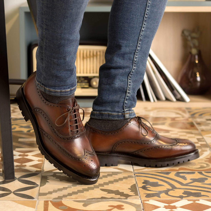 Men's Full Brogue Shoes Leather Goodyear Welt Brown 5570 5- MERRIMIUM