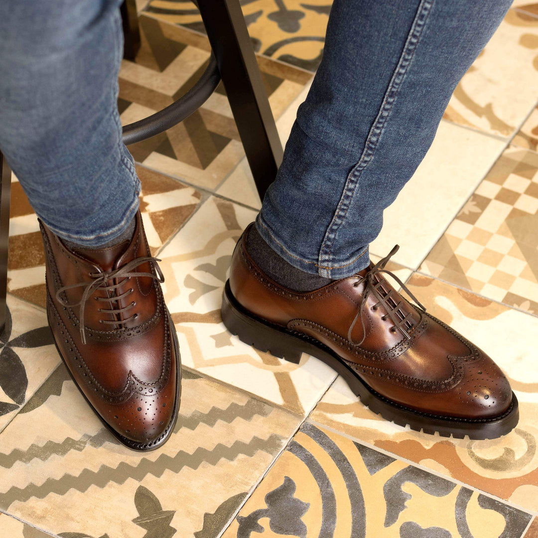 Men's Full Brogue Shoes Leather Goodyear Welt Brown 5570 1- MERRIMIUM--GID-4369-5570
