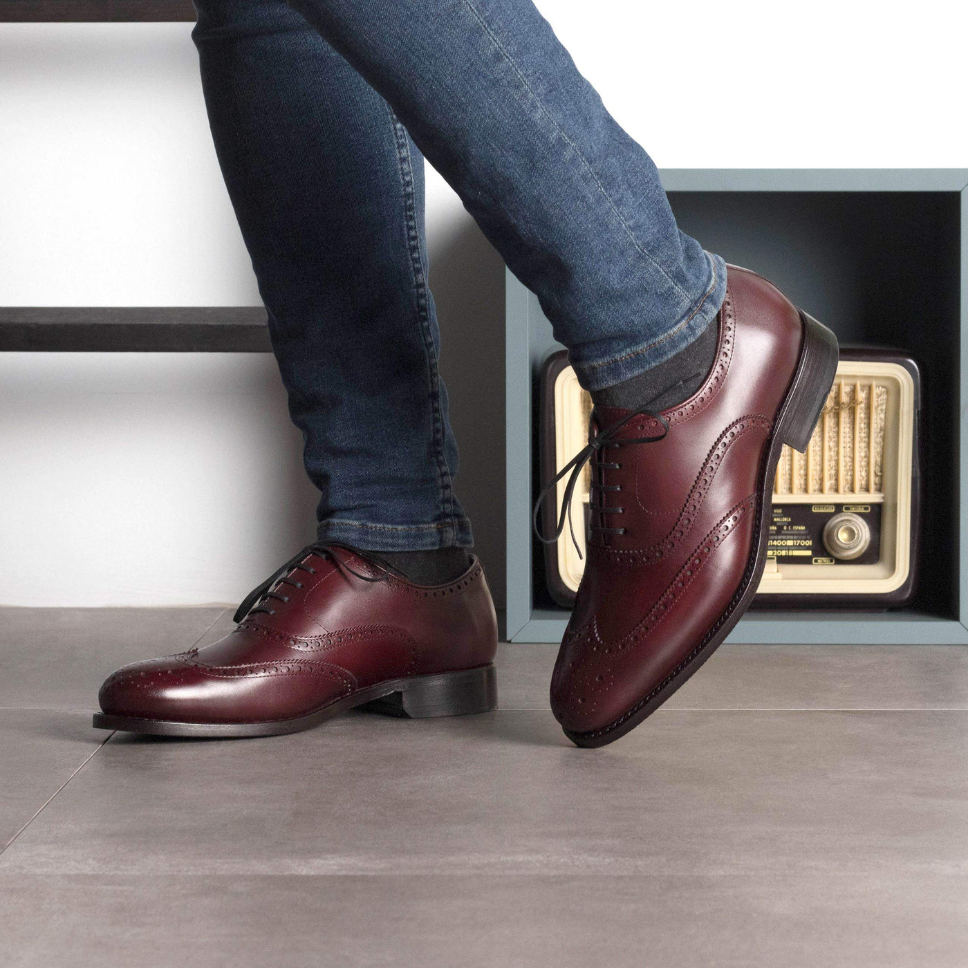 Men's Full Brogue Shoes Leather Goodyear Welt Burgundy 5695 2- MERRIMIUM