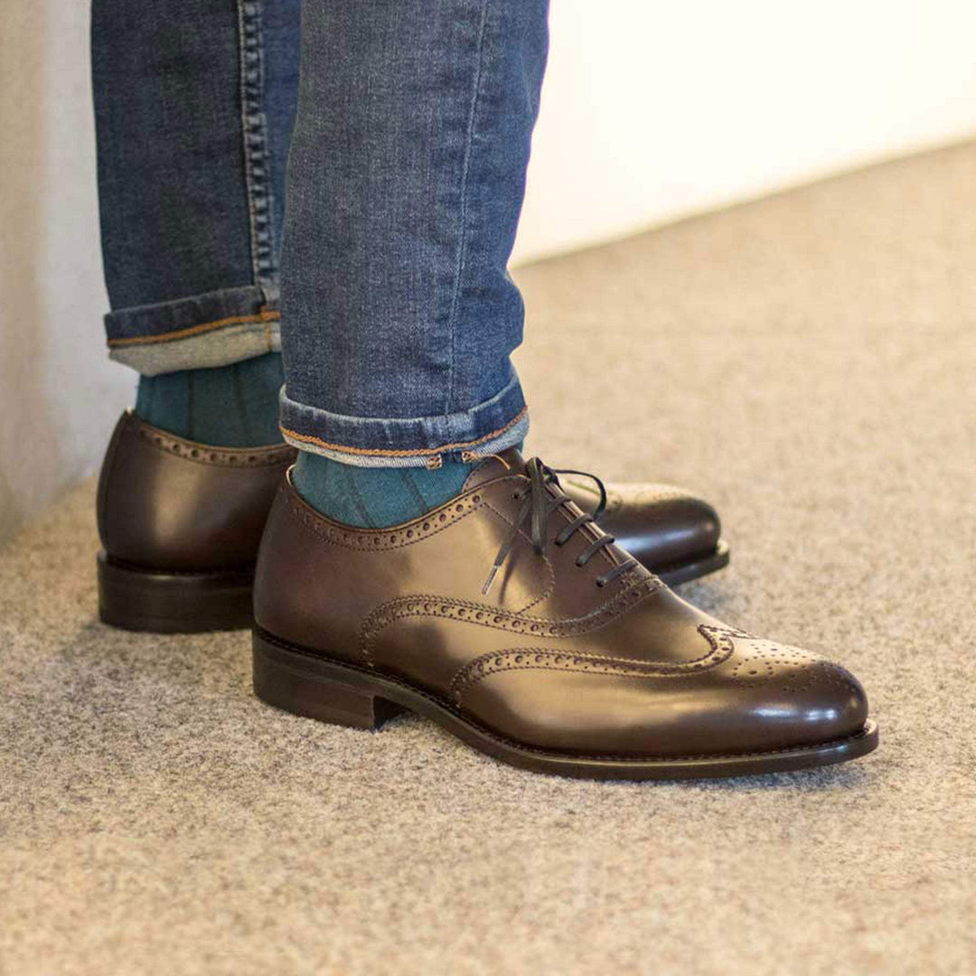 Men's Full Brogue Shoes Leather Goodyear Welt Dark Brown 5007 1- MERRIMIUM--GID-4357-5007