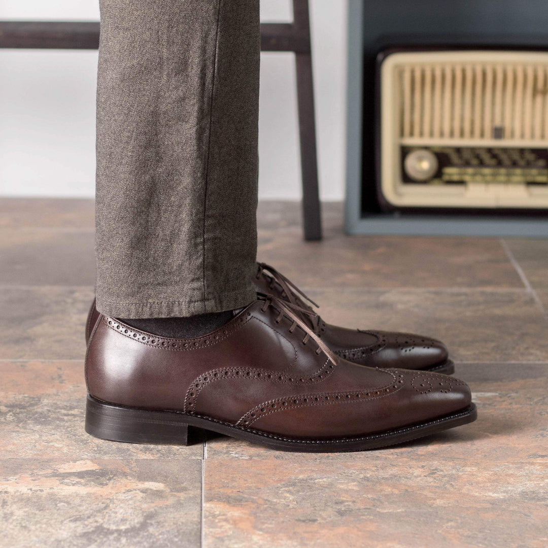 Men's Full Brogue Shoes Leather Goodyear Welt Dark Brown 5515 1- MERRIMIUM--GID-4358-5515