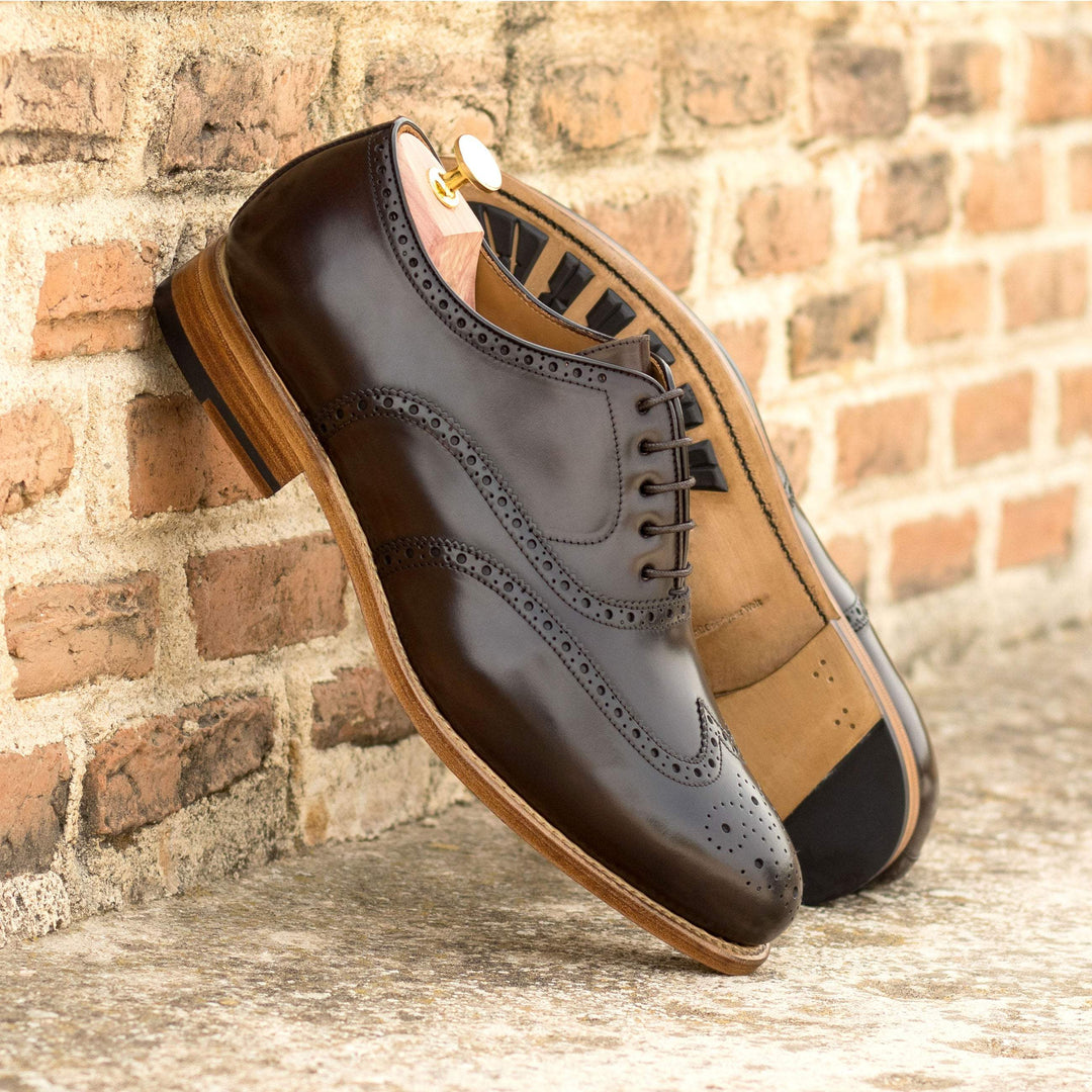 Men's Full Brogue Shoes Leather Goodyear Welt Dark Brown 5684 1- MERRIMIUM--GID-3410-5684