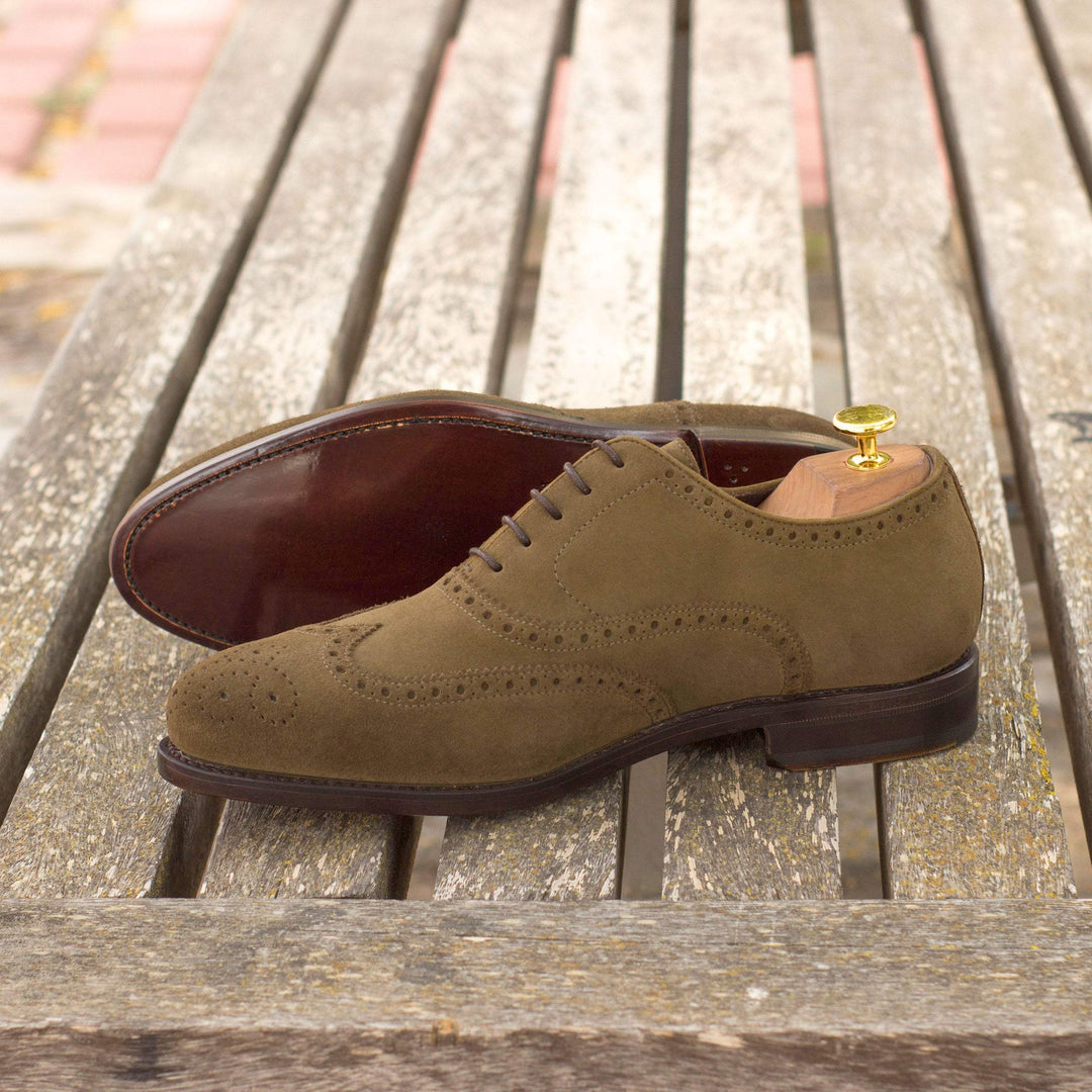 Men's Full Brogue Shoes Leather Goodyear Welt Green 3814 1- MERRIMIUM--GID-2475-3814