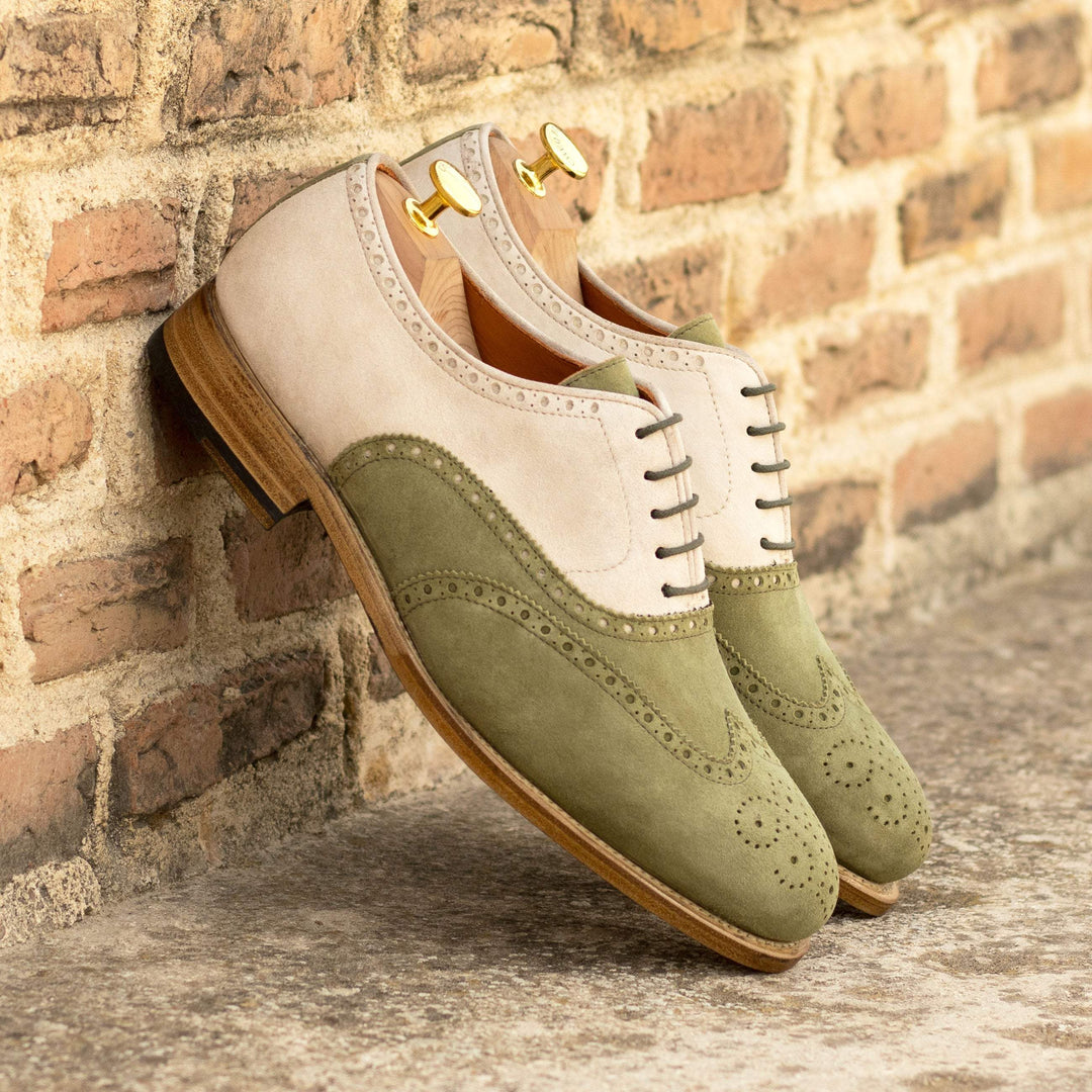 Men's Full Brogue Shoes Leather Goodyear Welt Green White 5612 1- MERRIMIUM--GID-2475-5612