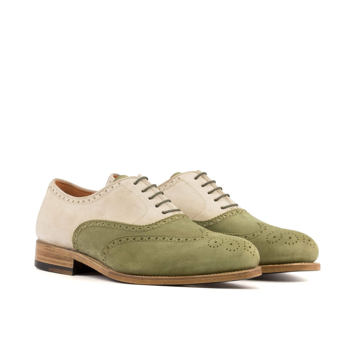 Men's Full Brogue Shoes Leather Goodyear Welt Green White 5612 3- MERRIMIUM
