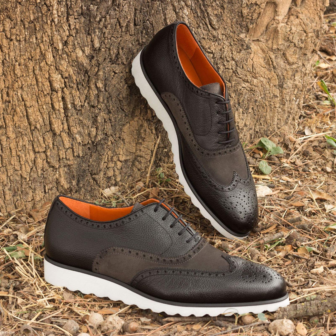 Men's Full Brogue Shoes Leather Grey Black 2471 1- MERRIMIUM--GID-1369-2471