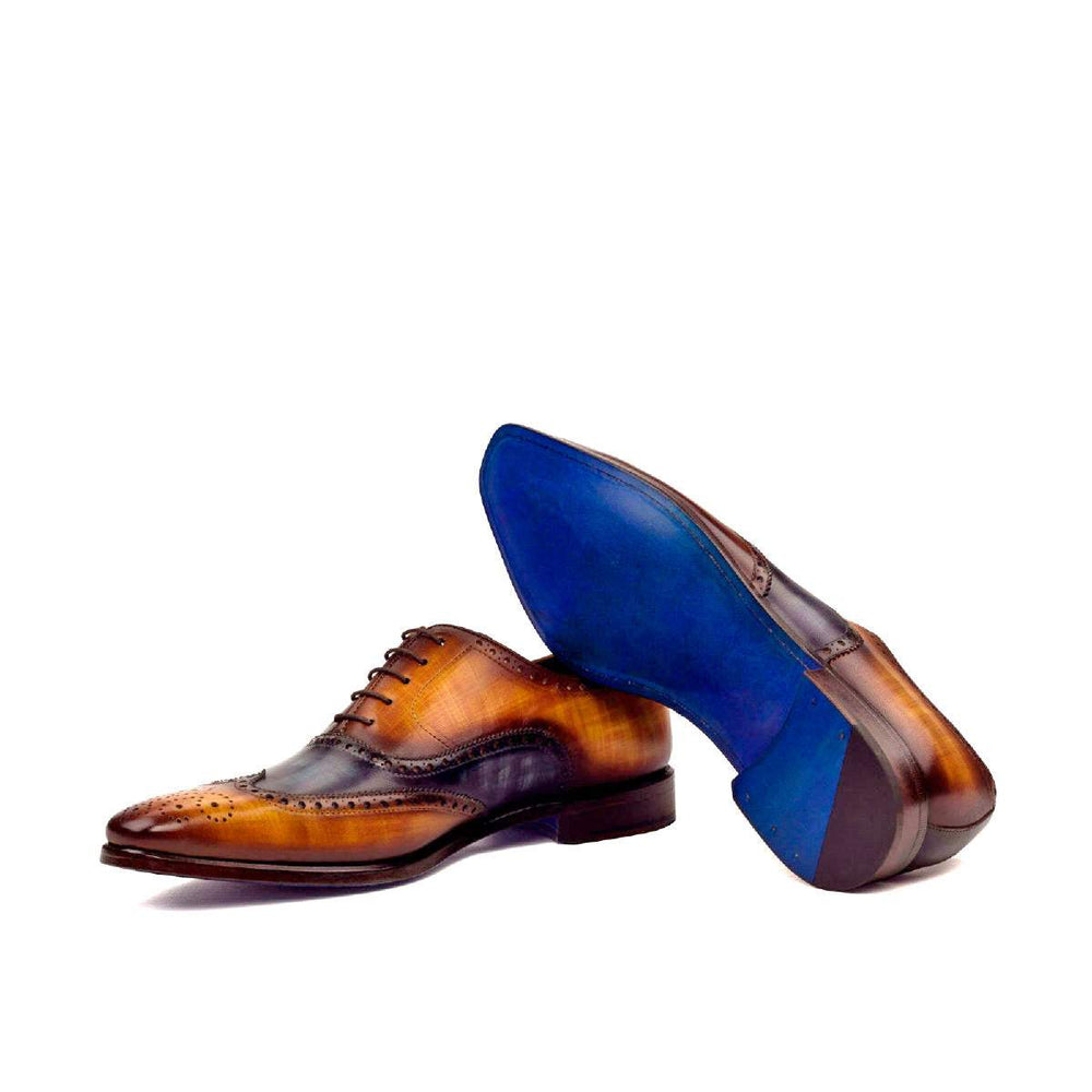 Men's Full Brogue Shoes Patina Leather Blue Brown 2461 2- MERRIMIUM
