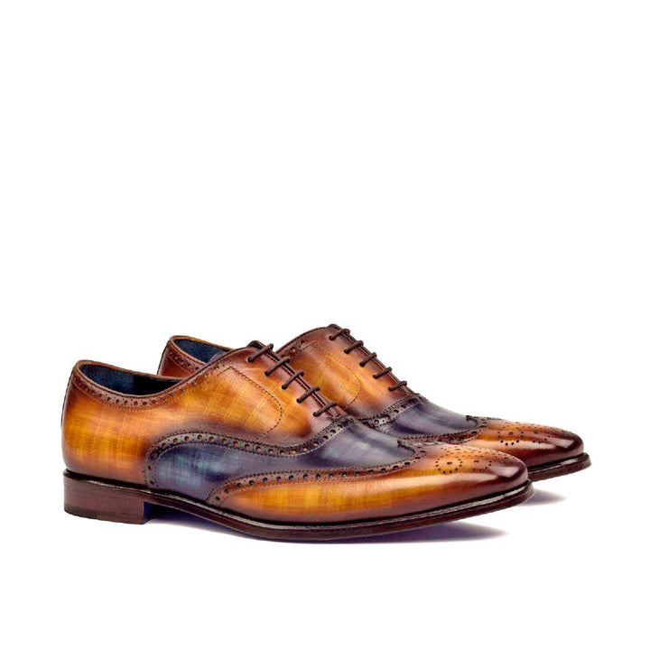 Men's Full Brogue Shoes Patina Leather Blue Brown 2461 3- MERRIMIUM