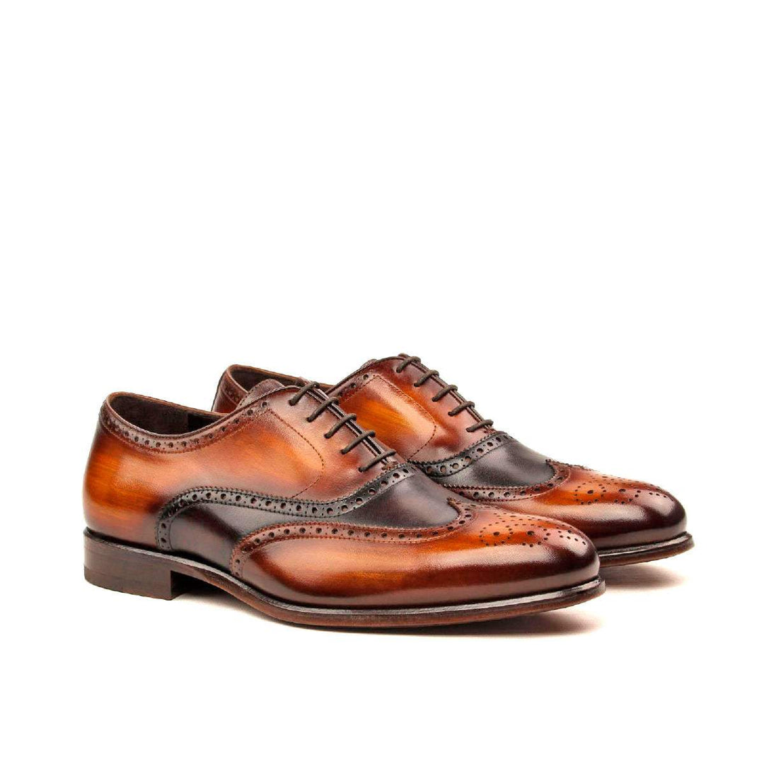 Men's Full Brogue Shoes Patina Leather Dark Brown Brown 2509 3- MERRIMIUM