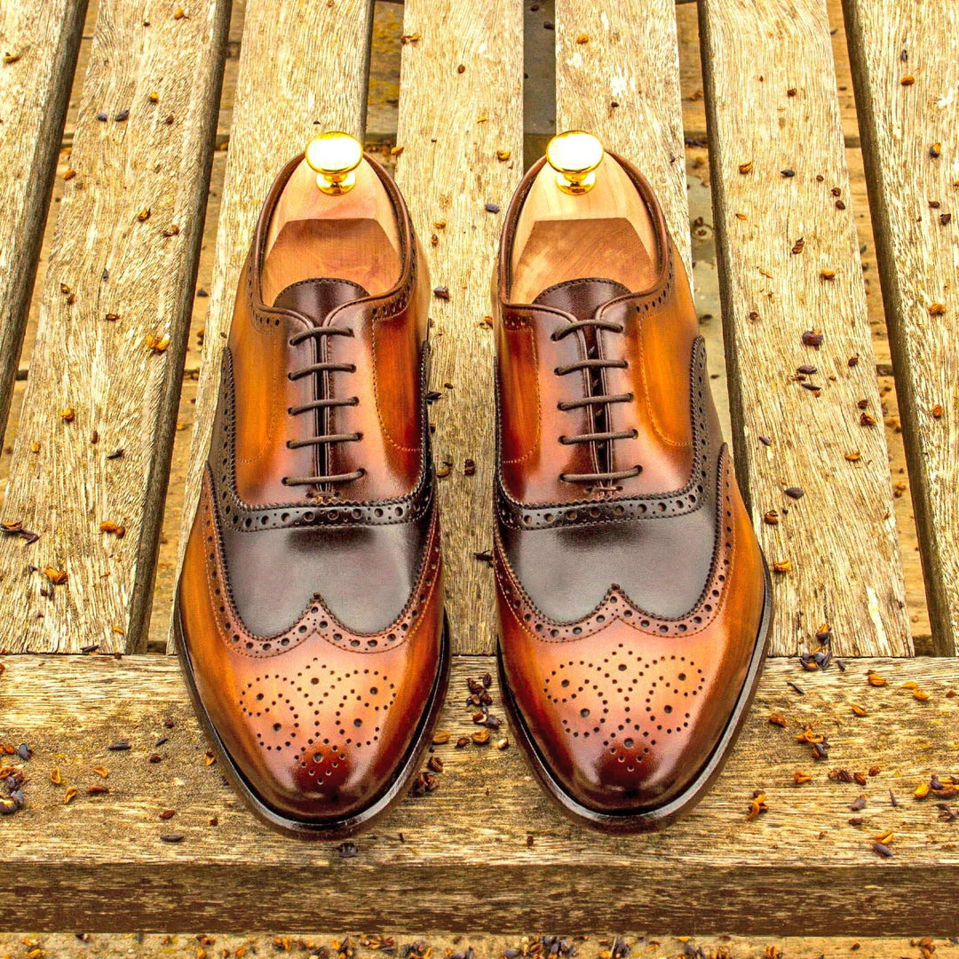 Men's Full Brogue Shoes Patina Leather Dark Brown Brown 2509 1- MERRIMIUM--GID-1549-2509