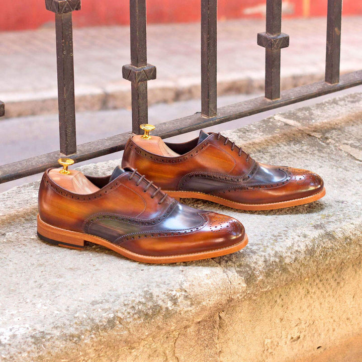 Men's Full Brogue Shoes Patina Leather Grey Brown 2867 1- MERRIMIUM--GID-1549-2867