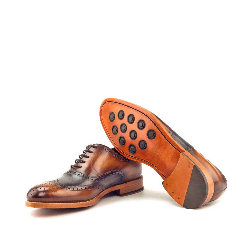Men's Full Brogue Shoes Patina Leather Grey Brown 2867 2- MERRIMIUM
