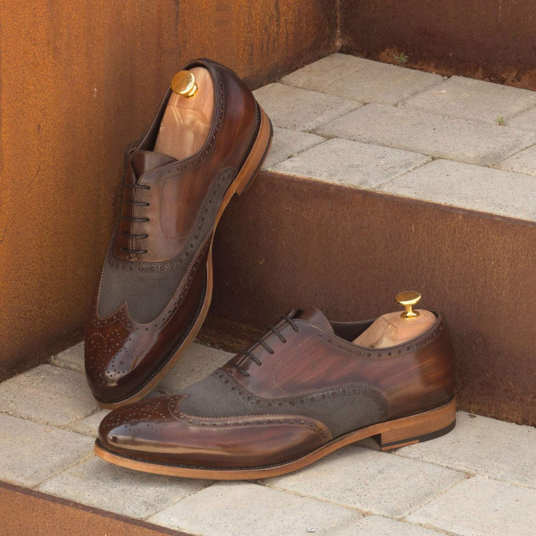 Men's Full Brogue Shoes Patina Leather Grey Dark Brown 2757 1- MERRIMIUM--GID-1549-2757