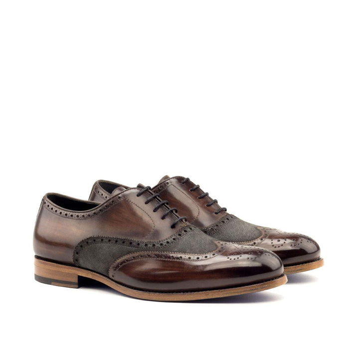 Men's Full Brogue Shoes Patina Leather Grey Dark Brown 2757 3- MERRIMIUM