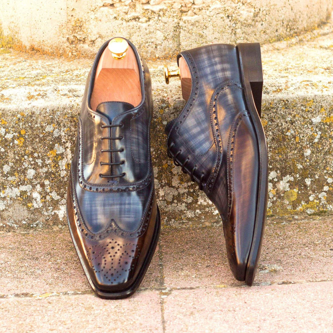 Men's Full Brogue Shoes Patina Leather Grey Dark Brown 3328 1- MERRIMIUM--GID-1550-3328