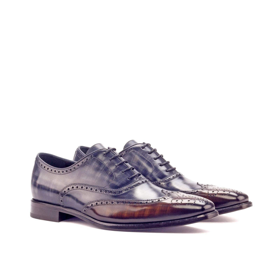 Men's Full Brogue Shoes Patina Leather Grey Dark Brown 3328 3- MERRIMIUM