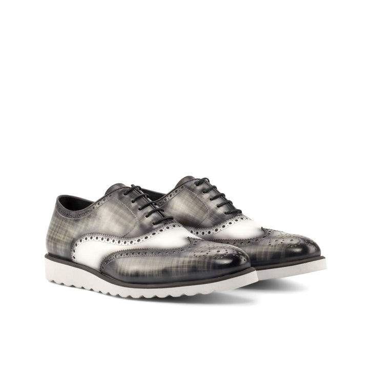 Men's Full Brogue Shoes Patina Leather White Grey 4874 3- MERRIMIUM