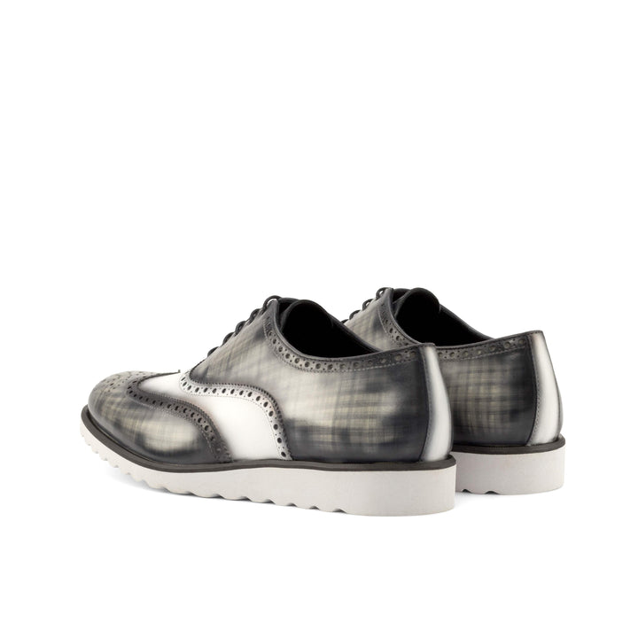 Men's Full Brogue Shoes Patina Leather White Grey 4874 4- MERRIMIUM