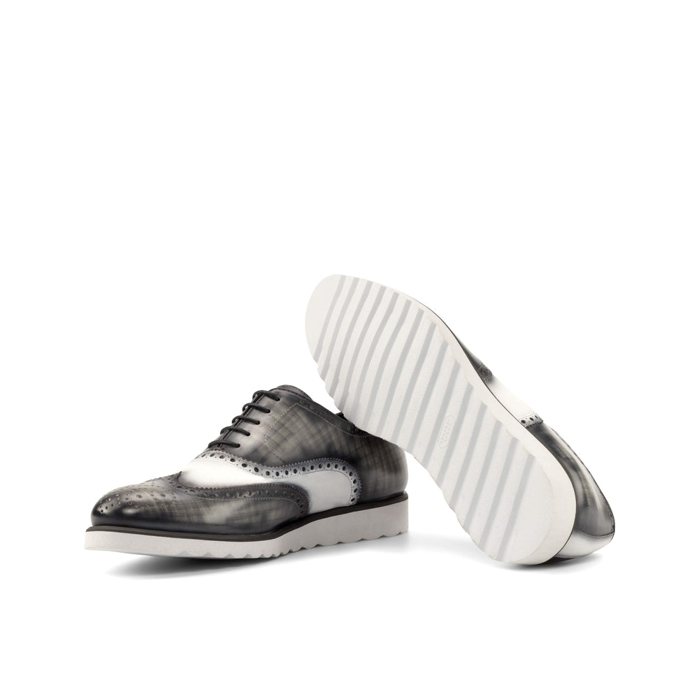 Men's Full Brogue Shoes Patina Leather White Grey 4874 2- MERRIMIUM