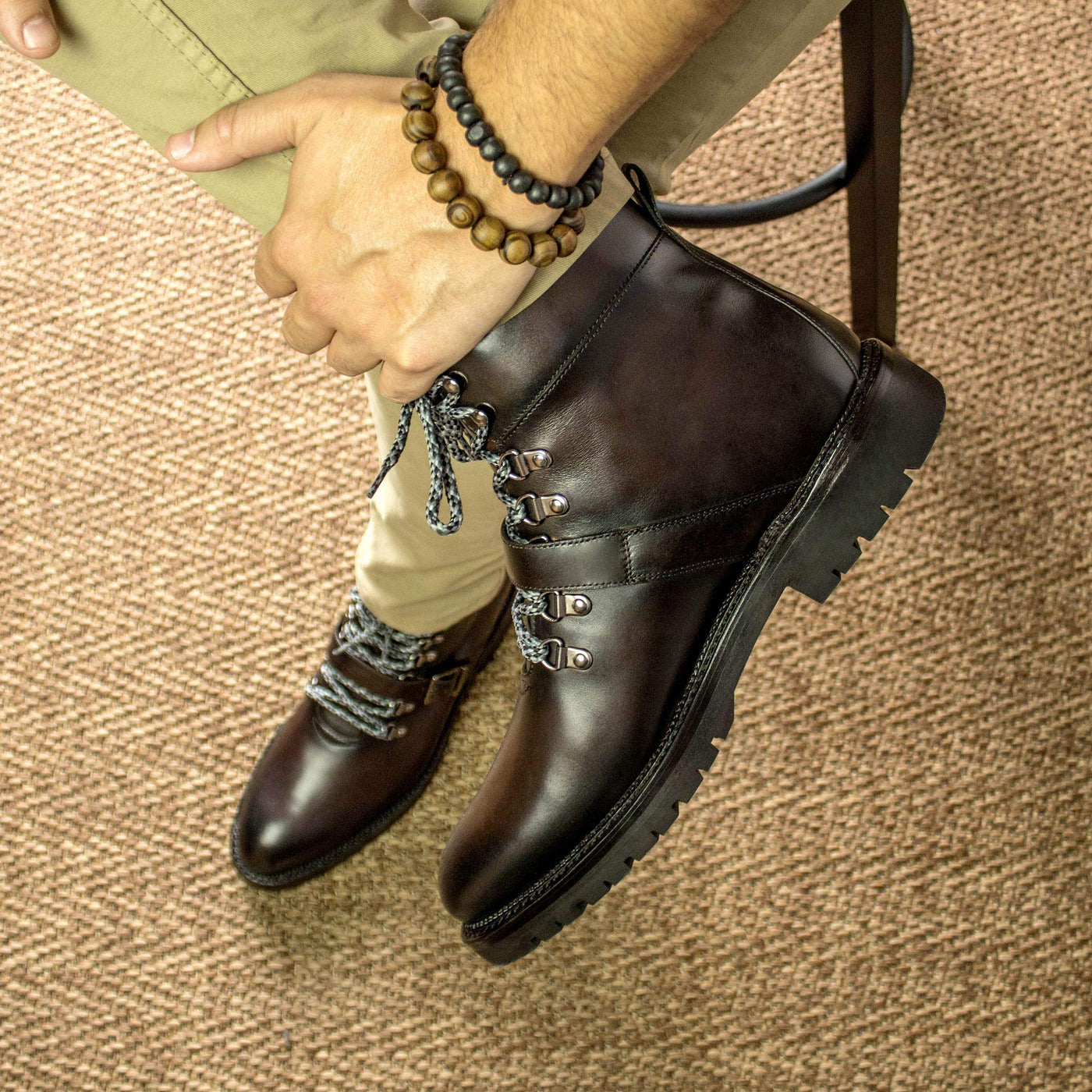 Men's Hiking Boots Leather Goodyear Welt Dark Brown 5492 2- MERRIMIUM
