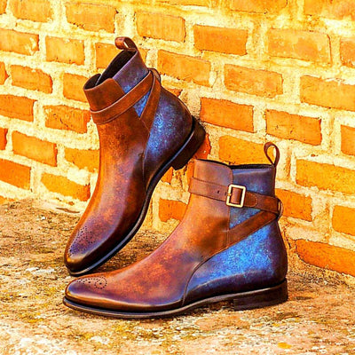 Men's Jodhpur Boots Patina Leather Blue Brown 3080